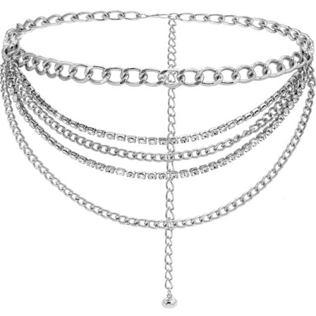 Lagdelt kjede for kvinner med strassbelte Punk Nydelig kjede for kvinner - Sølv