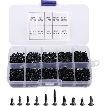 500 stk. Korshode Selvborrende Skruer, Svarte Selvskjærende