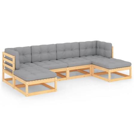 Vidaxl Loungegrupp Med Dynor 6 Delar Massiv Furu Grå