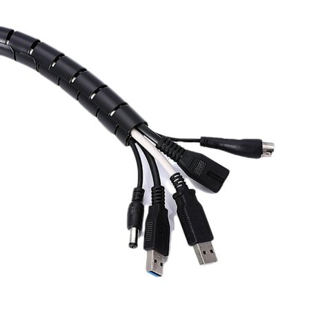 Kabelstyringsslange, 5m ledningsærme. 1 ledningsklemme, ∅0,63"/16mm kabelarrangør til tv, computer, hjemmebrug, sort