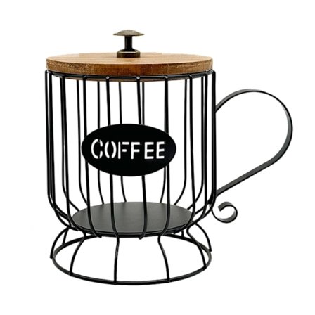 Kaffeopbevaringskurv i jernkunst, stor kapacitet, holder til espressokapsler