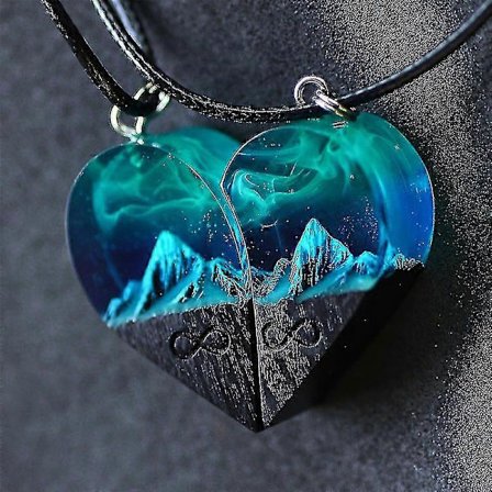 Träharts Par Hjärtan Hängen Berg Halsband För Par Födelsedag Alla Hjärtans Dag