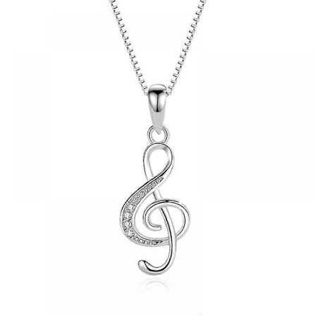 Musik Hängsmycke Halsband 925 Sterling Silver Cubic Zirconia för Kvinnor Flickor Mors Dag Alla Hjärtans Dag Jul Smycken Gåva