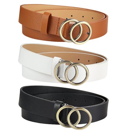 3-pack dambälten, fashionbälte med dubbla O-ringar, läderbälte för kvinnor, vintage och moderiktigt för jeans, byxor, klänningar