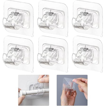 6 Stk. Gardinholder Uden Boring, Klæbende Stang Gardinholder