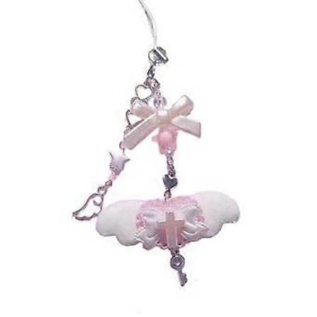 Söt Rosa Vinge Telefonberlock Stilren Akryl Mobiltelefonkedja Snodd Unik Gåva Lämplig för Olika Tillfällen Risvit Puder (Risvit Puder)