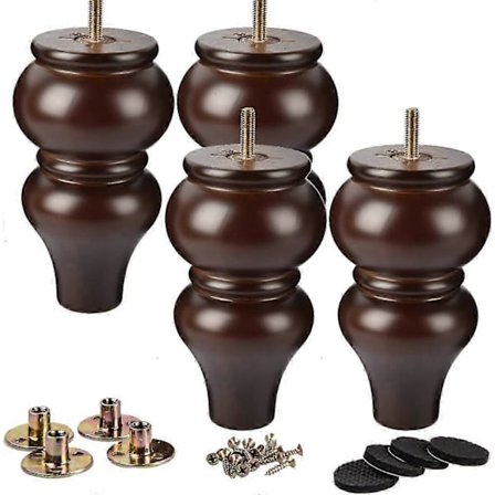 15 cm trämöblerben från La Vane, 4-pack, svart massivt trä med förborrade M8-bultar och monteringsplatta