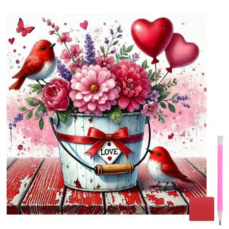 Valentinsdag Diamantmaleri Sæt til Voksne, Blomster Diamant Sæt til Begyndere, DIY Fuld Bor Maleri med Diamanter Billeder til Hjemmevægsdekoration