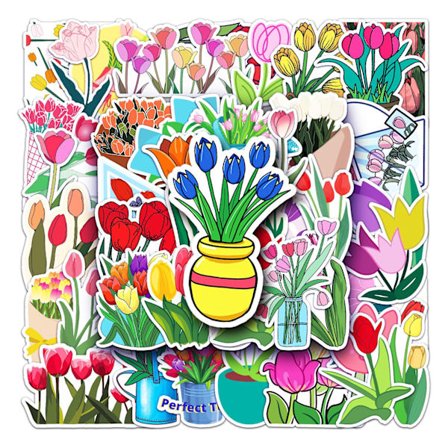 Tulpanblommor klistermärken 50 st tulpaner vattentäta vinyldekaler för vatten
