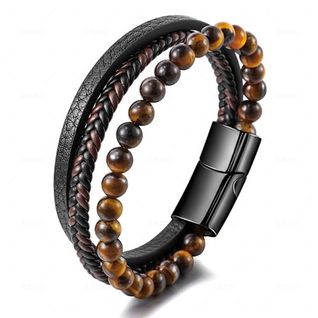 Herrarmband, (Gul Tigeröga Sten) Läderarmband för Män