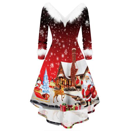 Kvinnor Jul Rensnögubbe Santa Claus Printed Klänning Dam