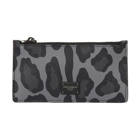 Dolce & Gabbana, Leopard print card holder Szary, Mężczyzna, Rozmiar: ONE Size