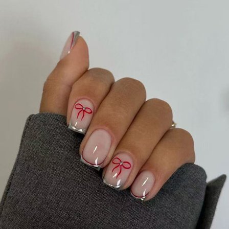 Rosett Press-On Naglar Fransk Mandelformade Lösnaglar Limmas På Naglar för Kvinnor