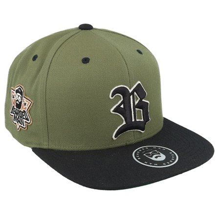 Bearded Man - Grön snapback Keps - 3D Sport Logo Side Patch Olive/Black Snapback @ Hatstore