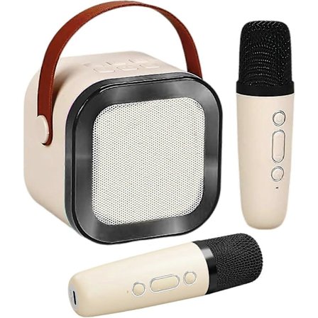 Mini Karaoke Maskin for Barn og Voksne, Bærbar Bluetooth Mini Karaoke Mikrofon Sang Høytaler med 2 Mikrofoner og Lys, Gaver Leke for Alle 