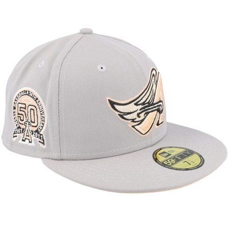 New Era - MLB Šedá fitted Kšiltovka - Los Angeles Angels Feather 59FIFTY Grey/Peach Fitted @ Hatstore