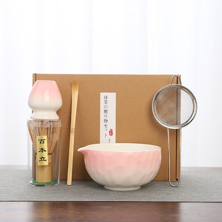 Keraaminen teesetti, sisältää matcha-kulhon, matcha-vispilänpidikkeen ja matcha-vispilän, 5-osainen setti-FX-