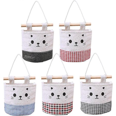 Væghængende opbevaringspose, 5 stk., lille og sød vægmonteret lommeorganisator, over døren Hangin NJN