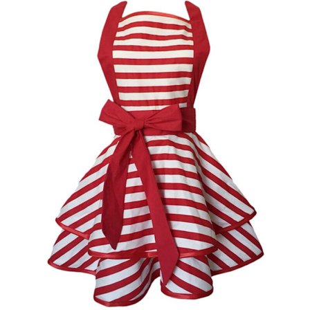 Vintage stil retro stripete rød dobbeltlags kjøkkenforkle for kvinner jente BBQ