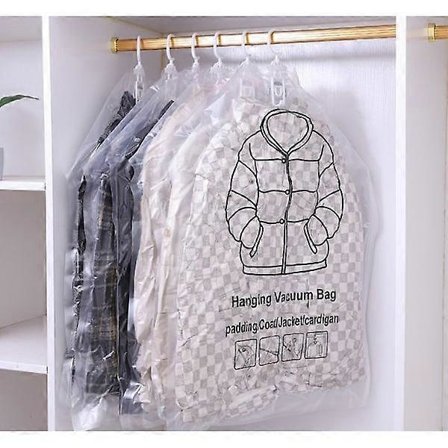 Pakke med hængende vakuumopbevaringsposer, klare opbevaringsposer til tøj, frakker, jakker (90 x 67 cm)