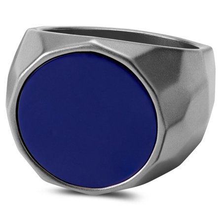 Jax Stainless Steel & Blue Stone Signet Ring for Men - Rings with stones