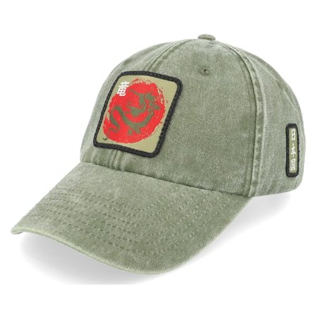 Yapan - Grön unconstructed Keps - Japanese Dragon Vintage Denim Olive Dad Cap @ Hatstore