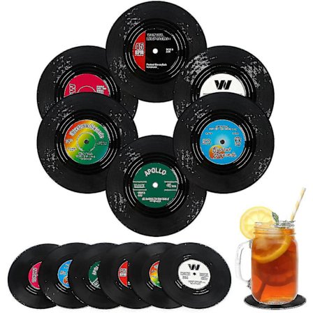 Glasunderlägg 12-pack Vinylskiva Underlägg Retro Dryckesunderlägg Runda Koppar