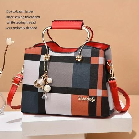 Rutigt mönster handväska för kvinnor, multi crossbody väska, mode top handväska Red