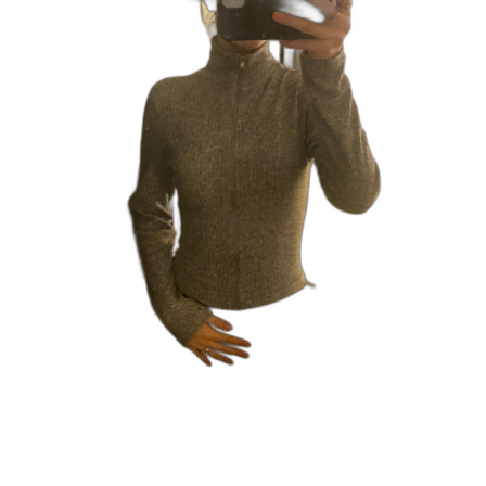 Grå ribbad tröja med dragkedja