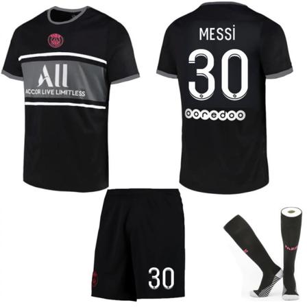21-22 Paris 2 Away Black Jersey Set Barn Vuxna Fotbollströja Träningströja No.30 MESSI 26