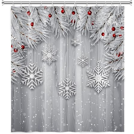 Röd Snöflinga Duschdraperi - Jul Juldekorationer