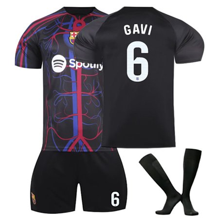 Barcelona GAVI #6 Bortedrakt, 23-24 FCB Felles Spesialutgave Svart Barn Voksen Fotballtreningstrøye, Feriegave, Bursdagsgave