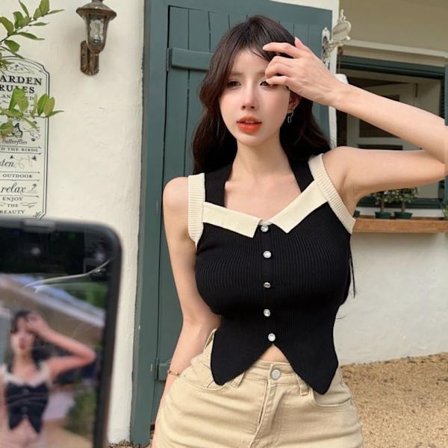 Fransk Xiaoxiangfeng Sling Tank Top SVART