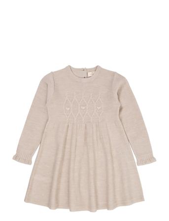 Copenhagen Colors Merino Ls Cable Dress W. Hearts Beige