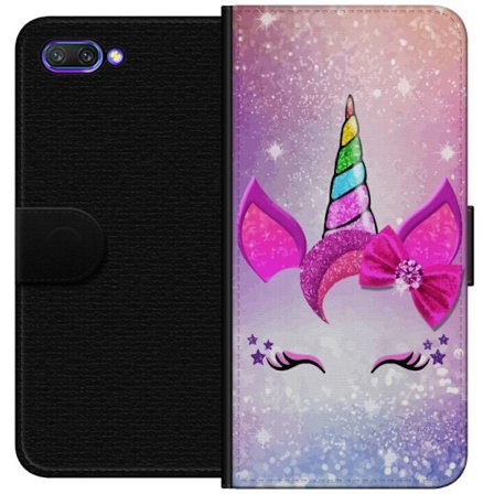 Kompatibelt Plånboksfodral till Honor Honor 10 Minimalistiskt enhörningsansikte med regnbågshorn, rosa bakgrund, glitterdetaljer och stilren design