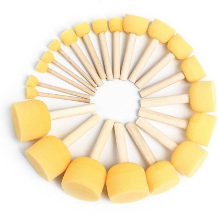 25 stk. skumbørster, svampmalingsbørster med trehåndtak, for maling av kunsthåndverk, keramikk, graffiti - 5 størrelser