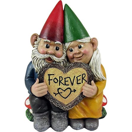 Verden af ​​Undere Gnome & Forever - Bedårende Håndmalet Gnome Par Forelsket med Hjerteformet Forever Træskive Indendørs Udendørs Figur Sødt Romantisk