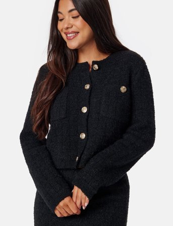Bubbleroom Button Knitted Jacket - Black - L