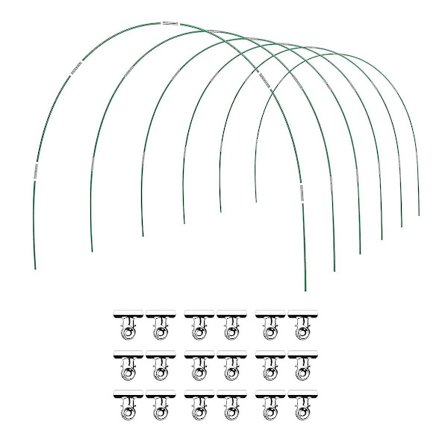 36 stk. Grønne Drivhusbuer Dyrkningstunnel 6 sæt af 2,6 m lange havebuer, rustfrie glasfiberhøjbedsbuer