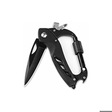 Multifunksjonell karabinkrok med lommekniv, taktisk karabinkrok nøkkelring med foldekniver og flaskeåpner