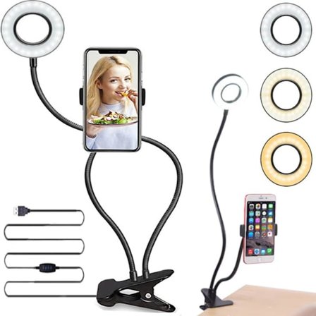 Ringlampa LED-svanhals, mobiltelefon-selfie-ringlampa, ringlampa för bord, med mobiltelefonhållare, justerbart bord 10 cm.