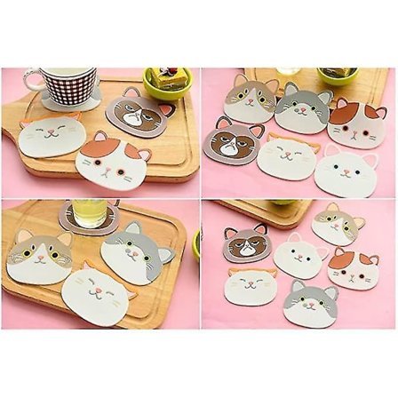 6-pack söta kattkoppunderlägg i silikon