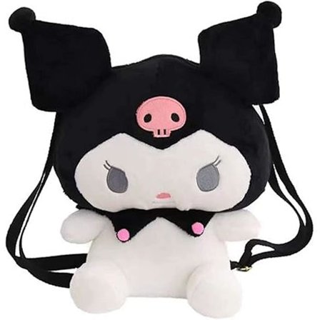 Kuromi plysjveske Cinnamoroll Ryggsekk Tegneserie Skulderpose Anime Lekepose for Anime Fans (Grå, En Størrelse), Svart