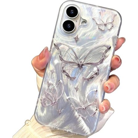 Kompakti kotelo iPhone 17:lle, kiiltävä hopeinen perhoskuvio, söpö trendikäs pehmeä ohut TPU iskunkestävä suojapuhelinkotelo naisille tytöille 