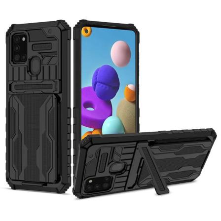 Samsung A21s stødsikkert cover Kickstand & kortrum ThinArmor V3 Black