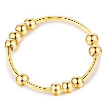 Anti-stressring Med 10 Roterbara Pärlor Guld 16,5 Mm