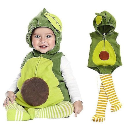 0-18m Baby Pige & Dreng Avocado Kostume Spædbarn Toddler Hoodie Bodysuit Kort Romper Purim Fastelavnskostume Med Strømper-FARVE: 90 (9-12M)