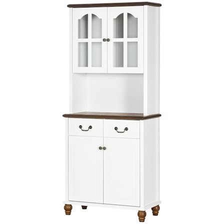 Keittiön Kaappi, Keittiön Buffet 2 Laatikolla, Korkea Kaappi Avolokerolla, Vitriinikaappi Pehmeällä Sulkemistoiminnolla 76 X 38 X 182 Cm, Valkoinen