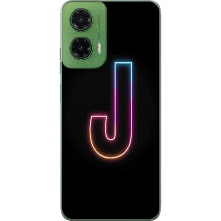 Kompatibel Mobilcover til Motorola Motorola Moto G35 Minimalistisk neonbogstav J i farveskiftende lys mod sort baggrund