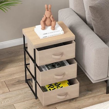 COSTWAY 3 lådor Tyg byrå 40 x 30 x 62 cm, med metallram, förvaringslådskåp för sovrum, industri, café